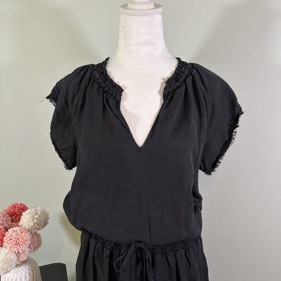 Bella Dahl Frayed Smocked Waist Dress M Black Adjustable Waist - Picture 2 of 7